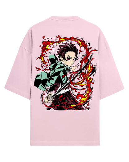 Tanjiro Flame Breathing Oversized T-Shirt | Demon Slayer Hinokami Kagura Anime Tee | Premium 260 GSM Cotton