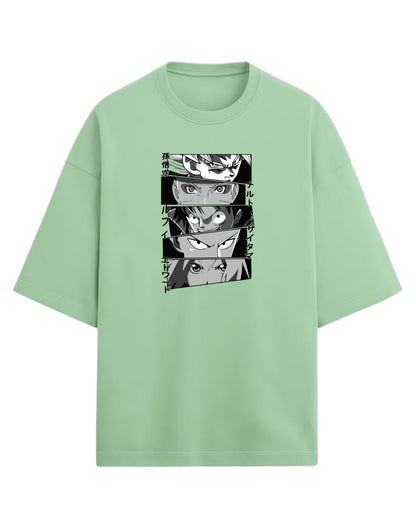 Anime Legends Eyes Collage Oversized T-Shirt | Anime Legends Graphic Tee | Premium 260 GSM Cotton