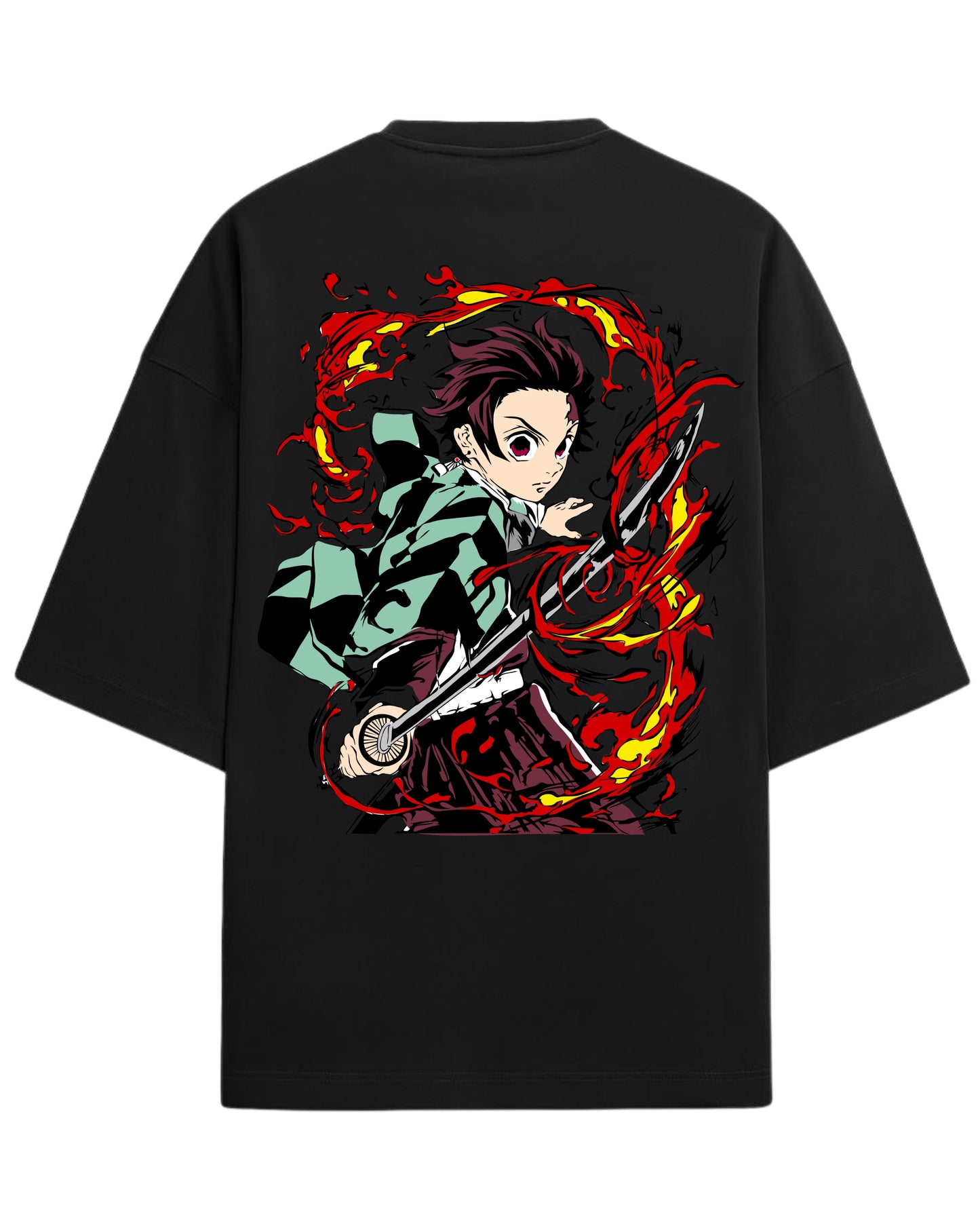 Tanjiro Flame Breathing Oversized T-Shirt | Demon Slayer Hinokami Kagura Anime Tee | Premium 260 GSM Cotton