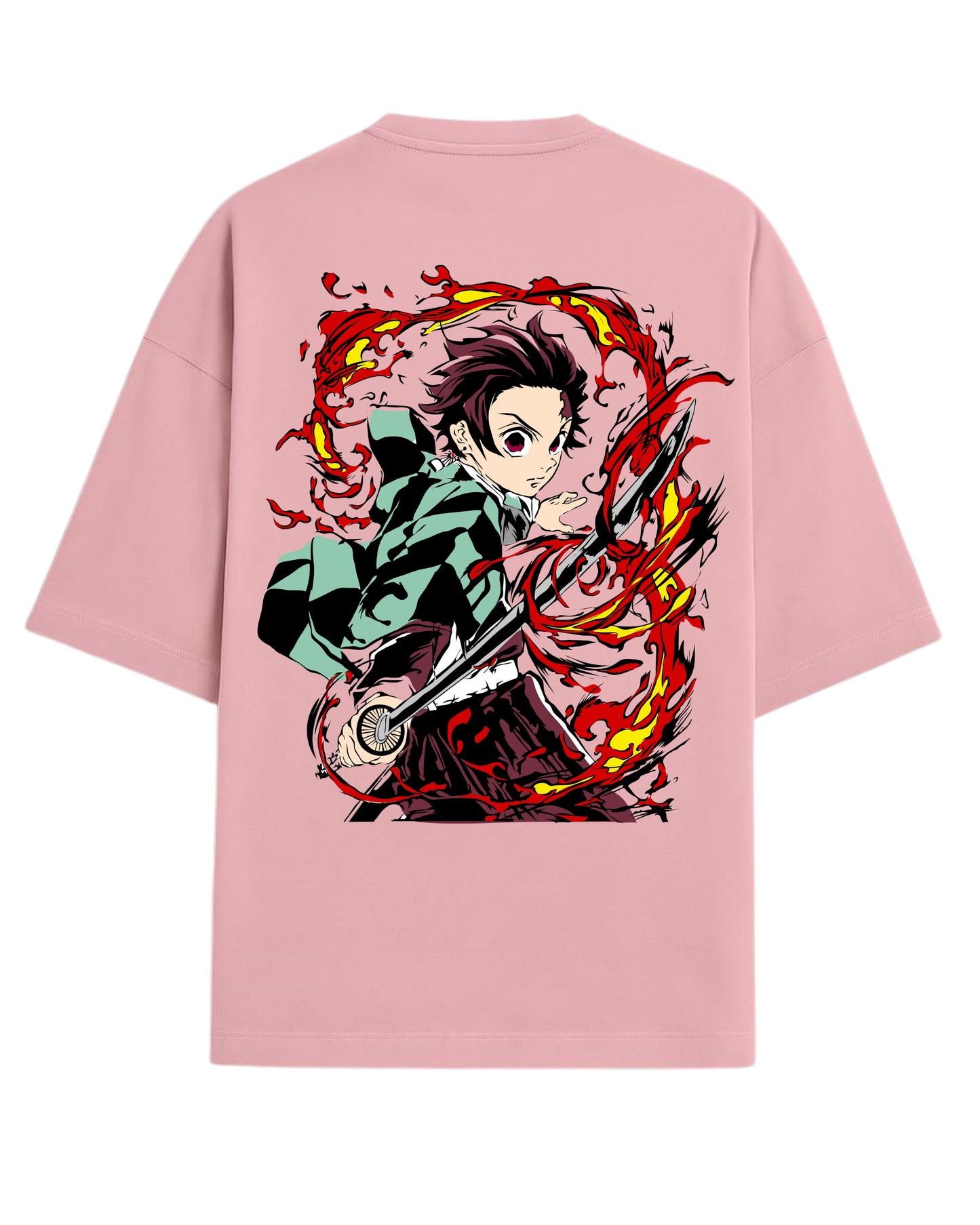 Tanjiro Flame Breathing Oversized T-Shirt | Demon Slayer Hinokami Kagura Anime Tee | Premium 260 GSM Cotton