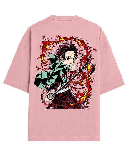 Tanjiro Flame Breathing Oversized T-Shirt | Demon Slayer Hinokami Kagura Anime Tee | Premium 260 GSM Cotton