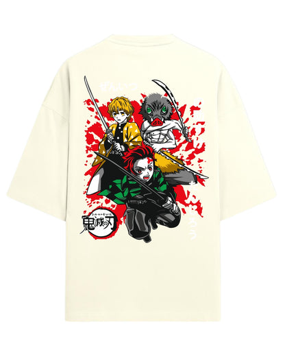 Tanjiro, Zenitsu & Inosuke Trio Oversized T-Shirt | Demon Slayer Main Trio Graphic Tee | Premium 260 GSM Cotton