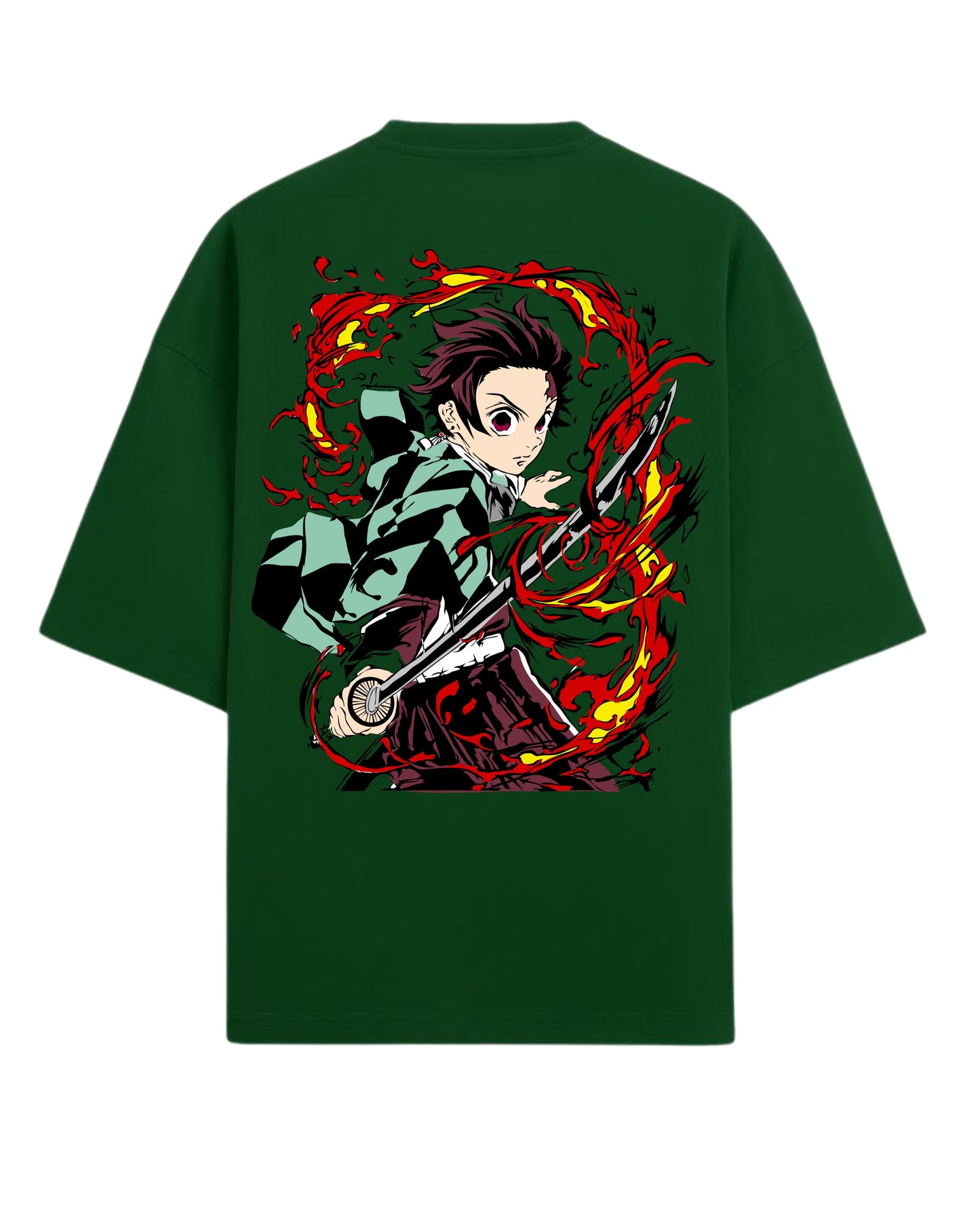 Tanjiro Flame Breathing Oversized T-Shirt | Demon Slayer Hinokami Kagura Anime Tee | Premium 260 GSM Cotton