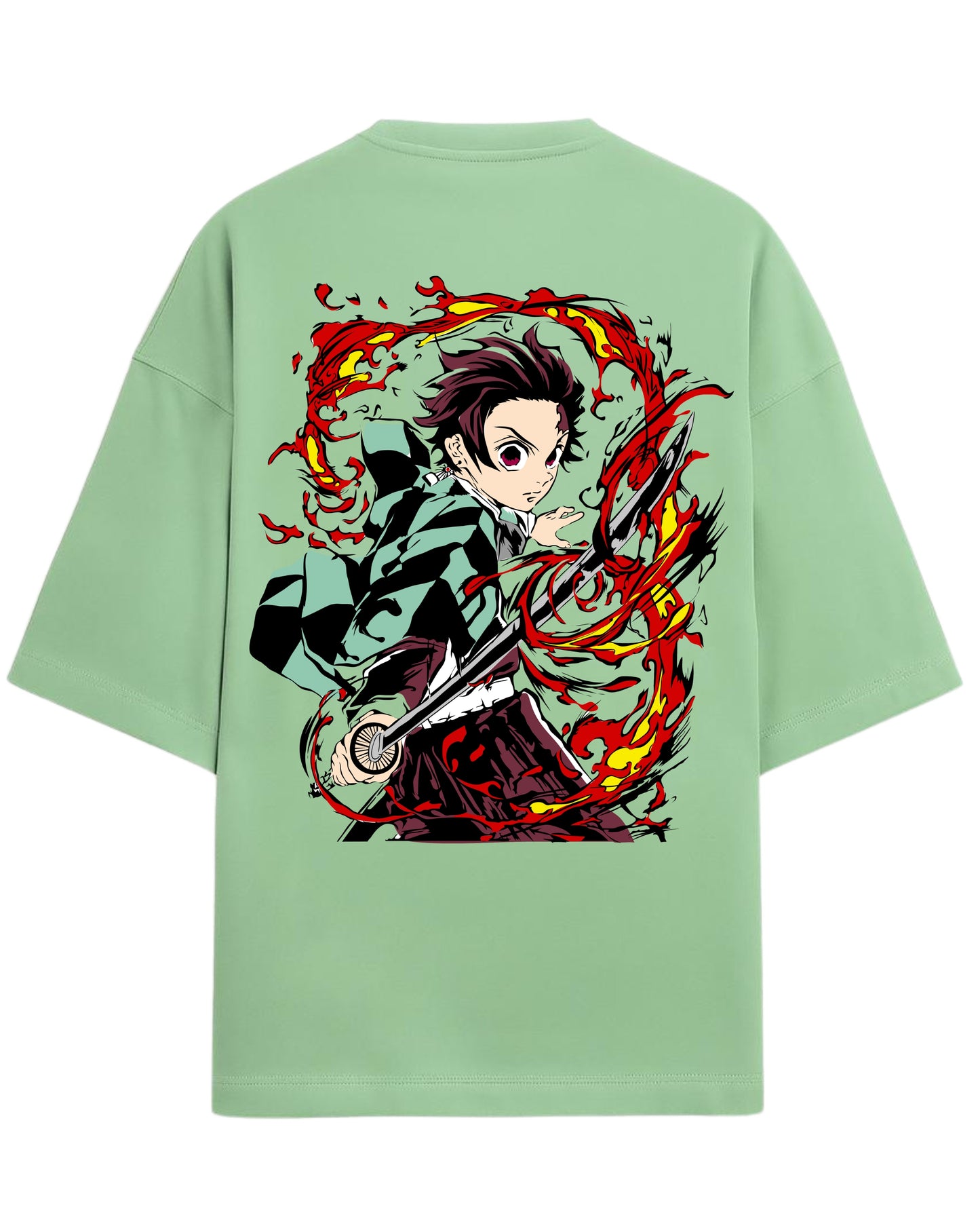 Tanjiro Flame Breathing Oversized T-Shirt | Demon Slayer Hinokami Kagura Anime Tee | Premium 260 GSM Cotton