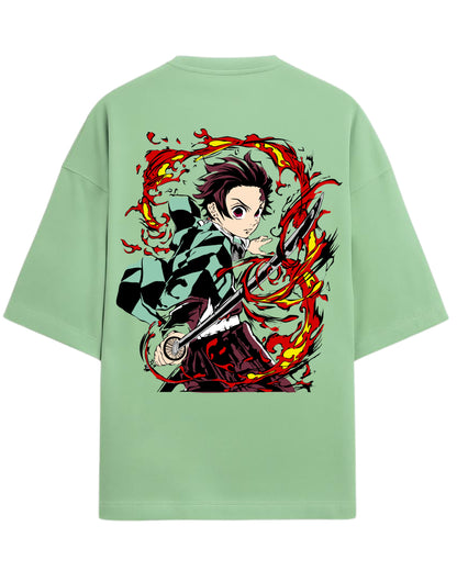 Tanjiro Flame Breathing Oversized T-Shirt | Demon Slayer Hinokami Kagura Anime Tee | Premium 260 GSM Cotton