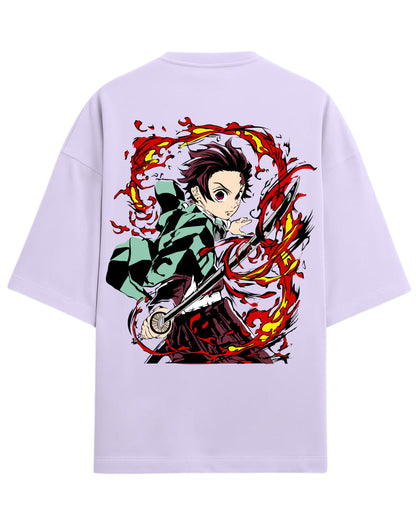 Tanjiro Flame Breathing Oversized T-Shirt | Demon Slayer Hinokami Kagura Anime Tee | Premium 260 GSM Cotton