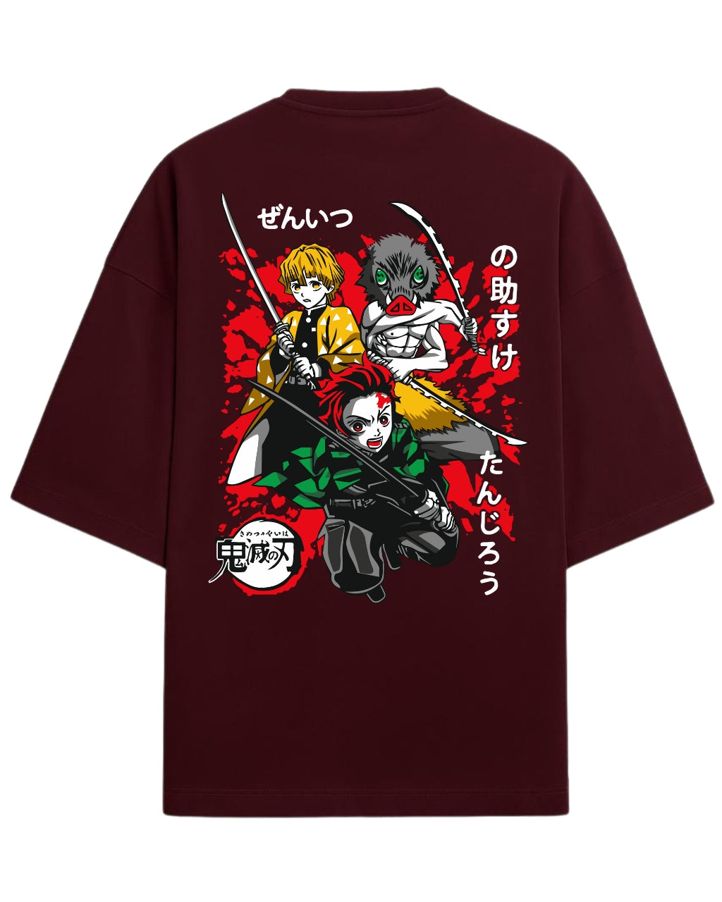 Tanjiro, Zenitsu & Inosuke Trio Oversized T-Shirt | Demon Slayer Main Trio Graphic Tee | Premium 260 GSM Cotton