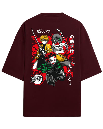 Tanjiro, Zenitsu & Inosuke Trio Oversized T-Shirt | Demon Slayer Main Trio Graphic Tee | Premium 260 GSM Cotton