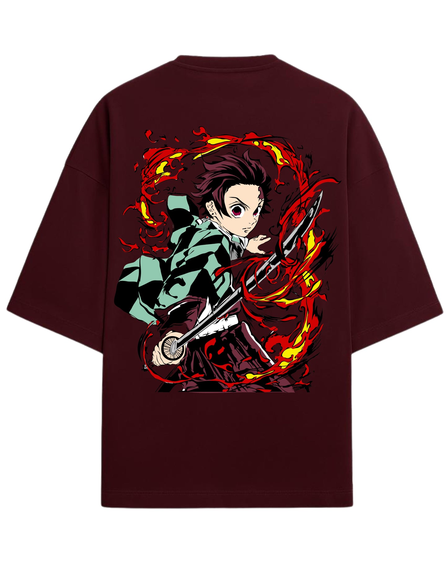 Tanjiro Flame Breathing Oversized T-Shirt | Demon Slayer Hinokami Kagura Anime Tee | Premium 260 GSM Cotton