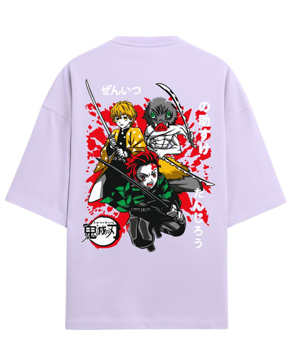 Tanjiro, Zenitsu & Inosuke Trio Oversized T-Shirt | Demon Slayer Main Trio Graphic Tee | Premium 260 GSM Cotton