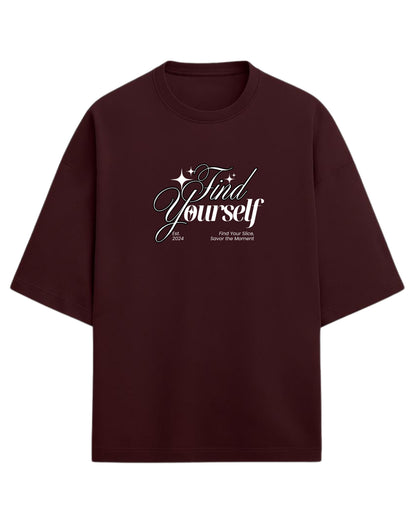 Find Yourself Oversized T-Shirt | Minimal Script Quote Graphic Tee | Premium 260 GSM Cotton