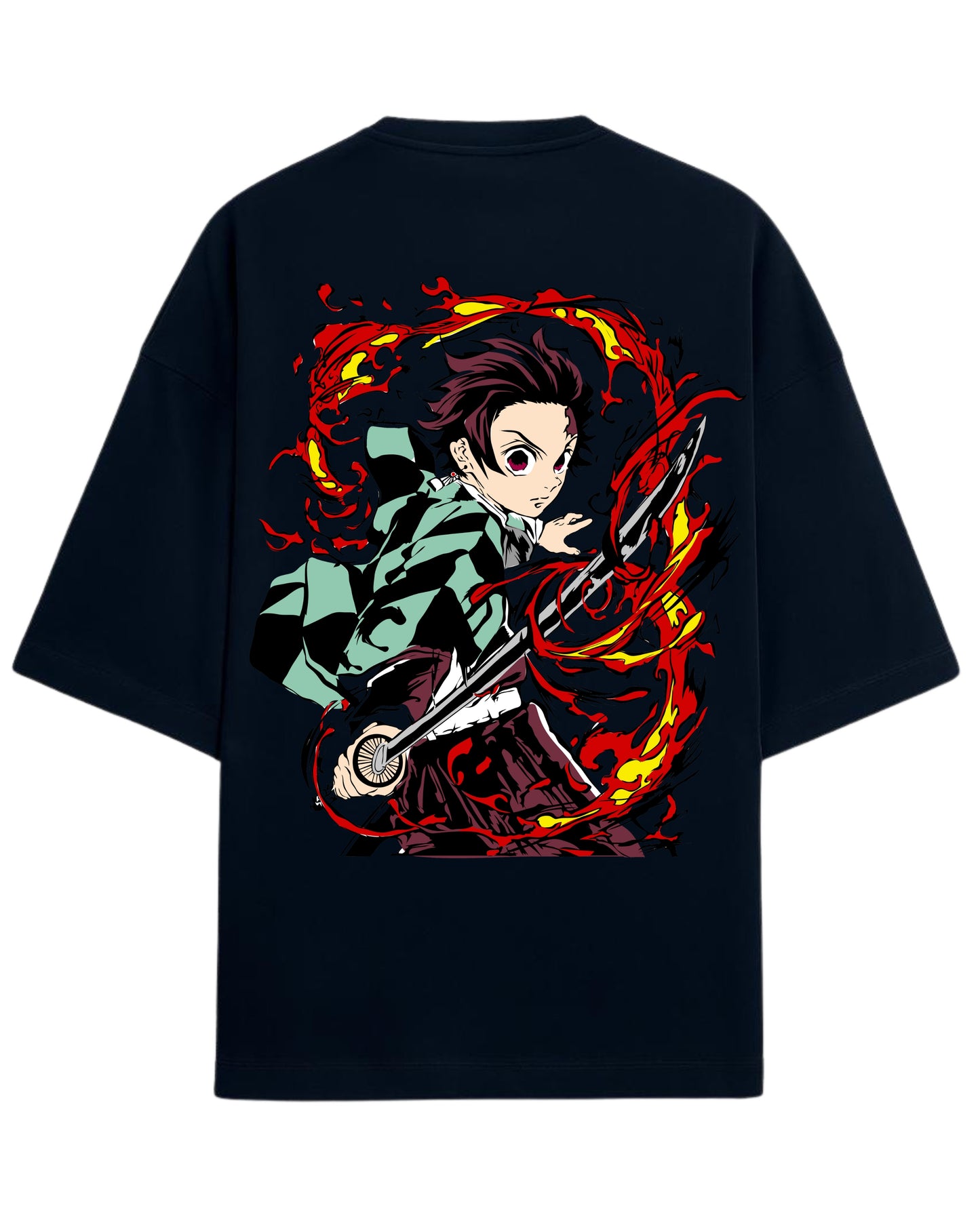 Tanjiro Flame Breathing Oversized T-Shirt | Demon Slayer Hinokami Kagura Anime Tee | Premium 260 GSM Cotton