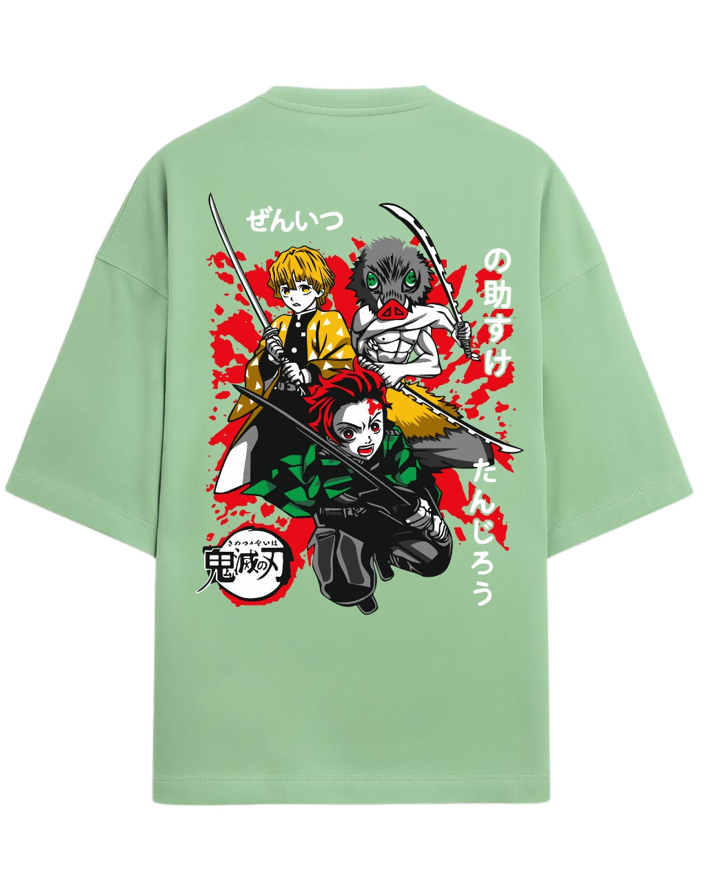 Tanjiro, Zenitsu & Inosuke Trio Oversized T-Shirt | Demon Slayer Main Trio Graphic Tee | Premium 260 GSM Cotton