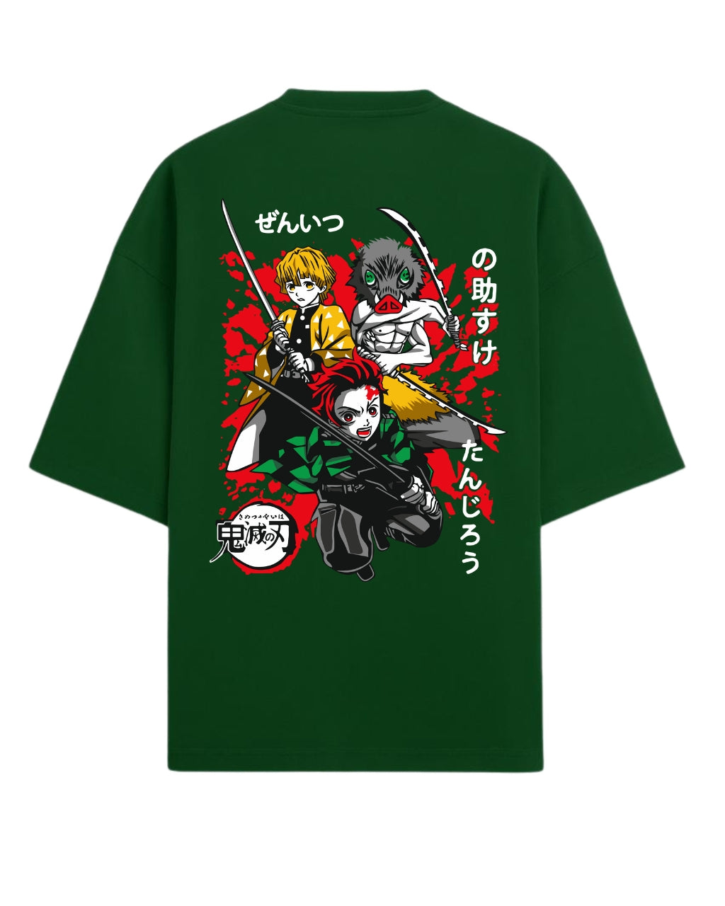 Tanjiro, Zenitsu & Inosuke Trio Oversized T-Shirt | Demon Slayer Main Trio Graphic Tee | Premium 260 GSM Cotton