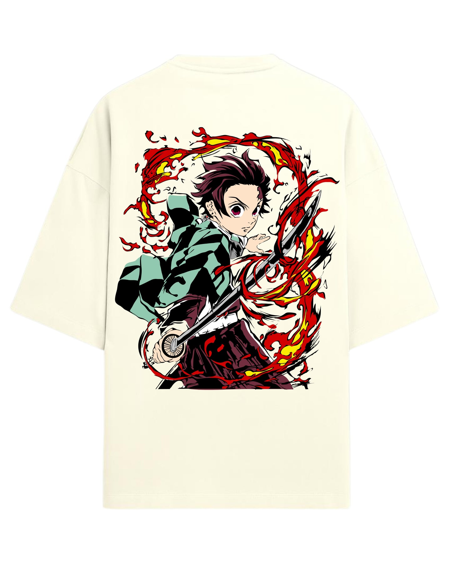 Tanjiro Flame Breathing Oversized T-Shirt | Demon Slayer Hinokami Kagura Anime Tee | Premium 260 GSM Cotton