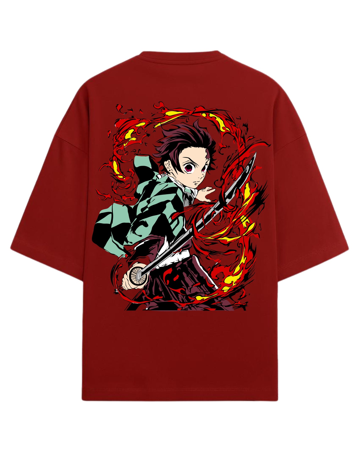Tanjiro Flame Breathing Oversized T-Shirt | Demon Slayer Hinokami Kagura Anime Tee | Premium 260 GSM Cotton