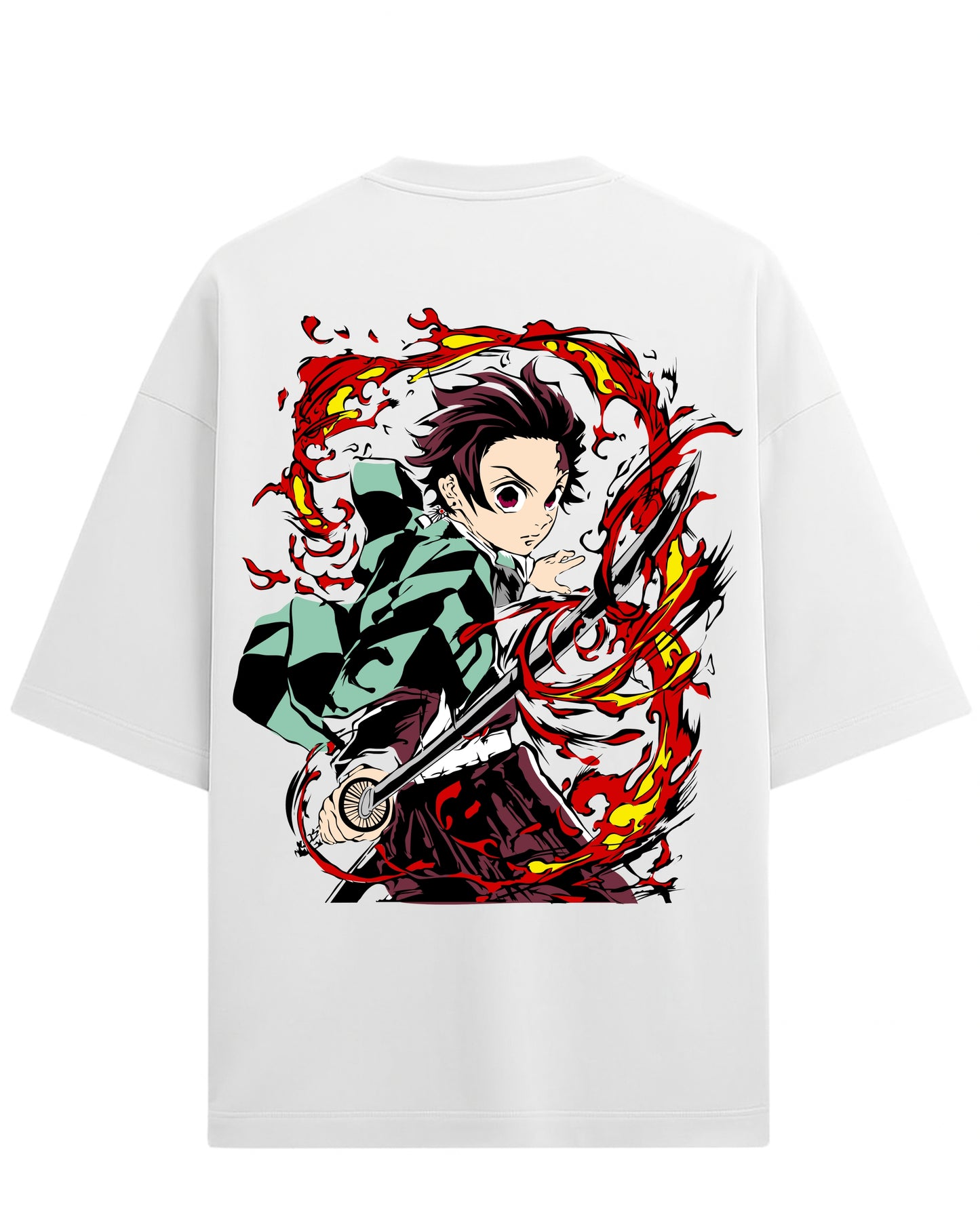 Tanjiro Flame Breathing Oversized T-Shirt | Demon Slayer Hinokami Kagura Anime Tee | Premium 260 GSM Cotton