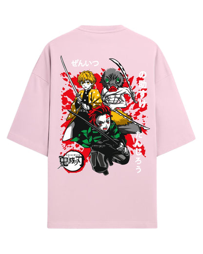 Tanjiro, Zenitsu & Inosuke Trio Oversized T-Shirt | Demon Slayer Main Trio Graphic Tee | Premium 260 GSM Cotton
