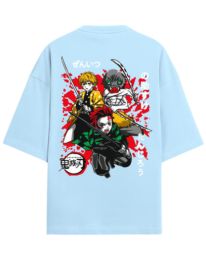 Tanjiro, Zenitsu & Inosuke Trio Oversized T-Shirt | Demon Slayer Main Trio Graphic Tee | Premium 260 GSM Cotton