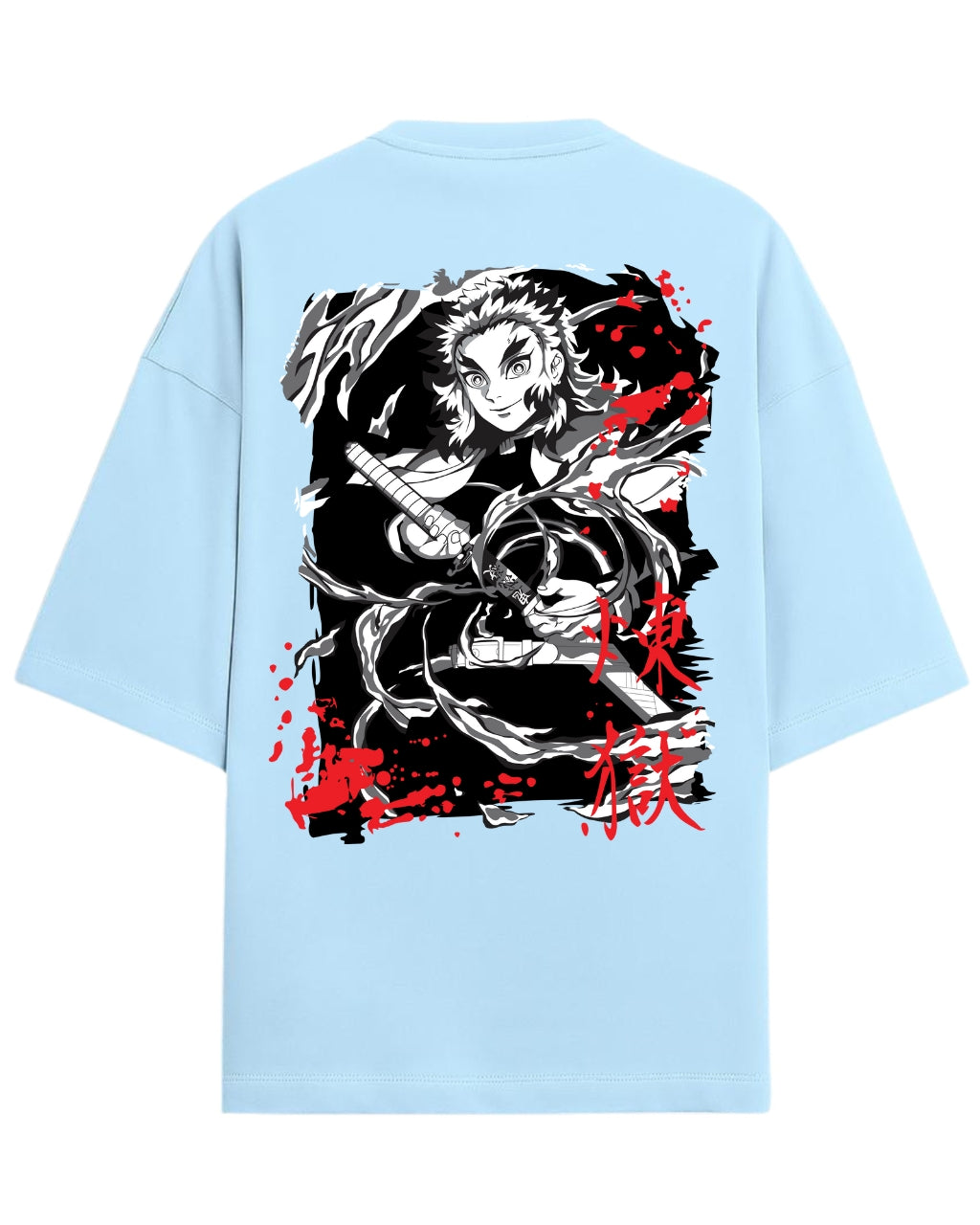 Kyojuro Rengoku Flame Hashira Oversized T-Shirt | Demon Slayer Fiery Sword Graphic Tee | Premium 260 GSM Cotton