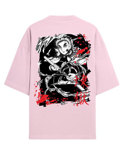 Kyojuro Rengoku Flame Hashira Oversized T-Shirt | Demon Slayer Fiery Sword Graphic Tee | Premium 260 GSM Cotton