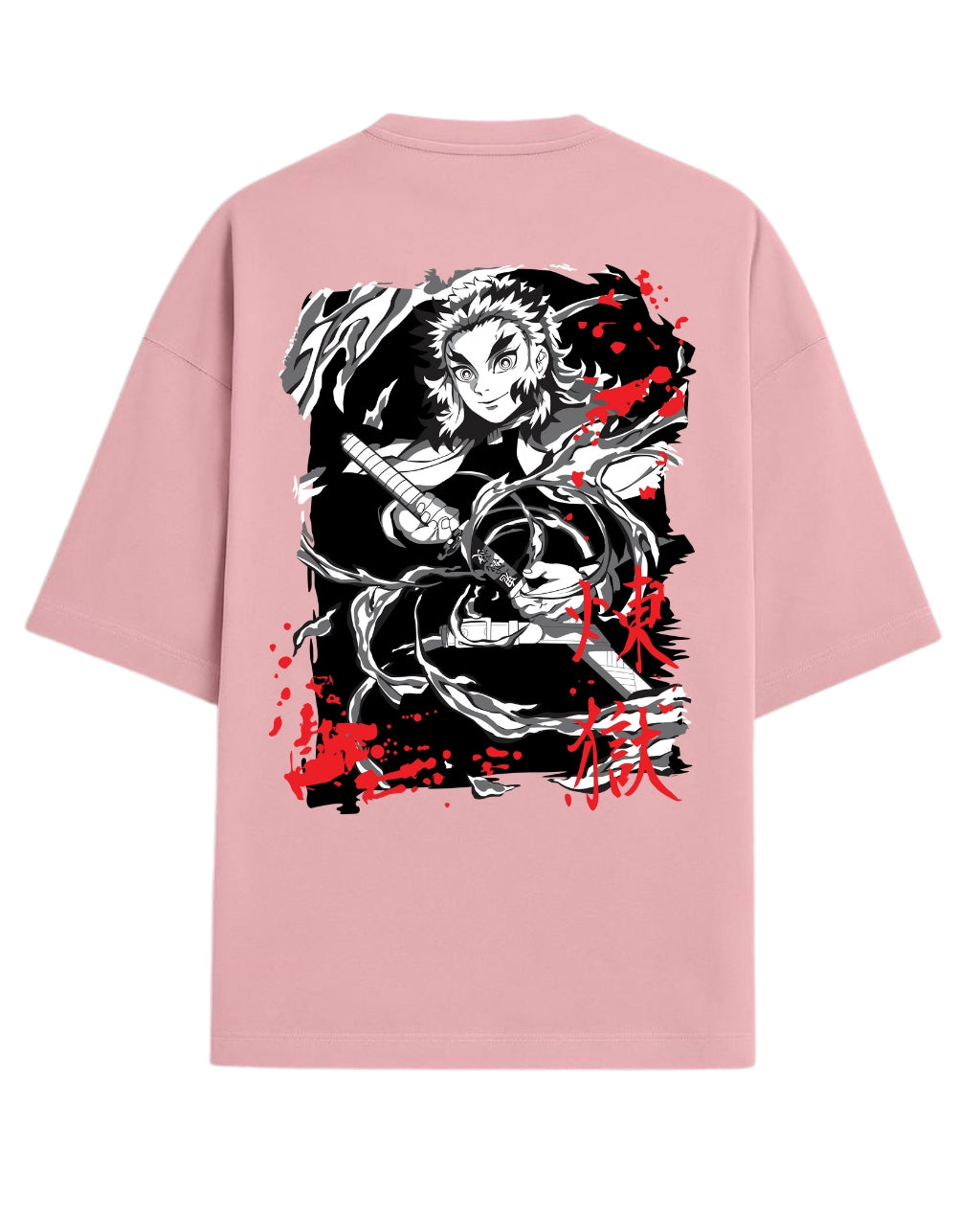 Kyojuro Rengoku Flame Hashira Oversized T-Shirt | Demon Slayer Fiery Sword Graphic Tee | Premium 260 GSM Cotton