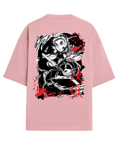 Kyojuro Rengoku Flame Hashira Oversized T-Shirt | Demon Slayer Fiery Sword Graphic Tee | Premium 260 GSM Cotton