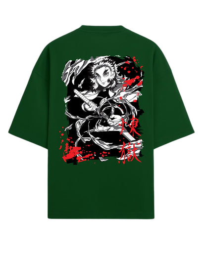 Kyojuro Rengoku Flame Hashira Oversized T-Shirt | Demon Slayer Fiery Sword Graphic Tee | Premium 260 GSM Cotton