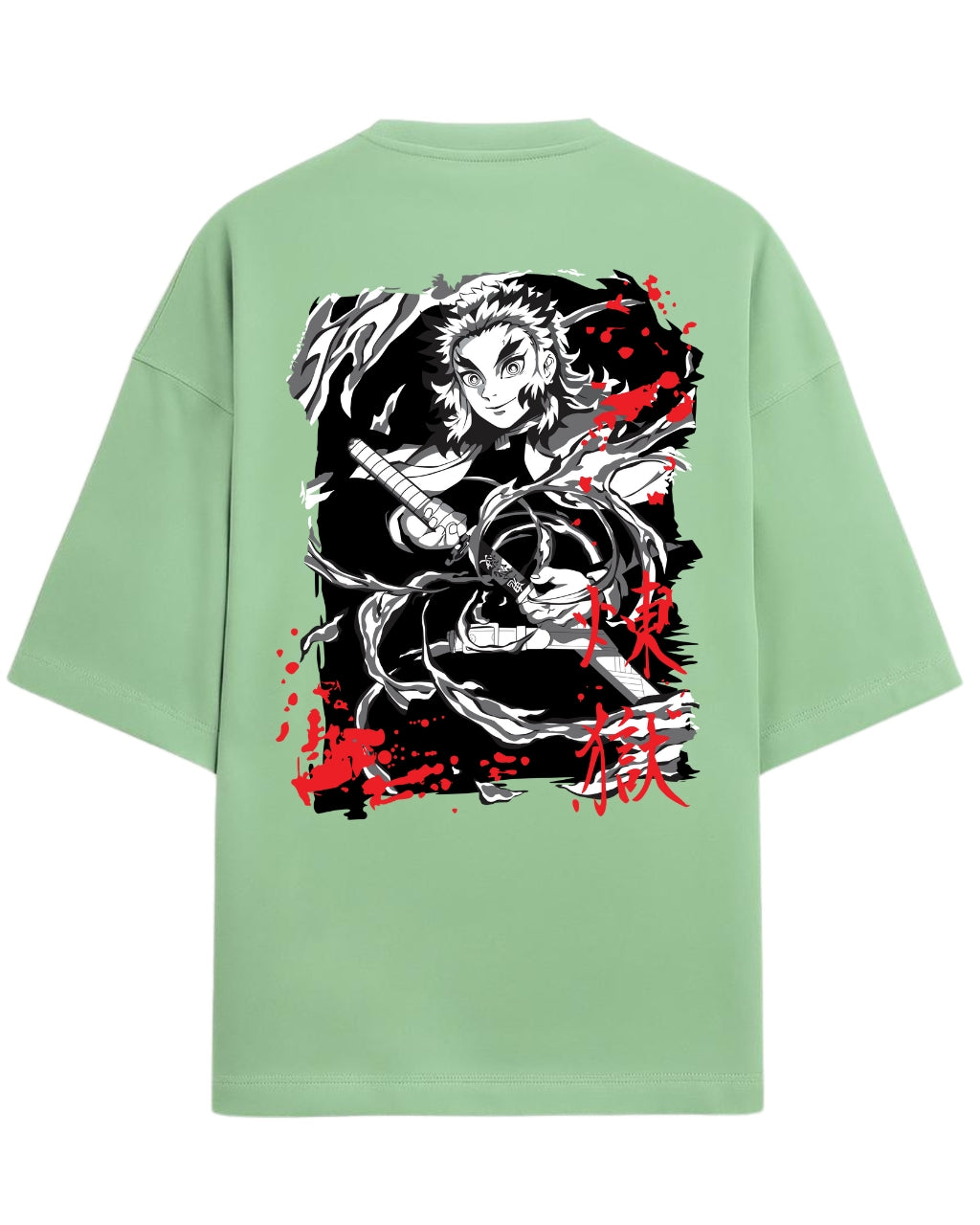 Kyojuro Rengoku Flame Hashira Oversized T-Shirt | Demon Slayer Fiery Sword Graphic Tee | Premium 260 GSM Cotton