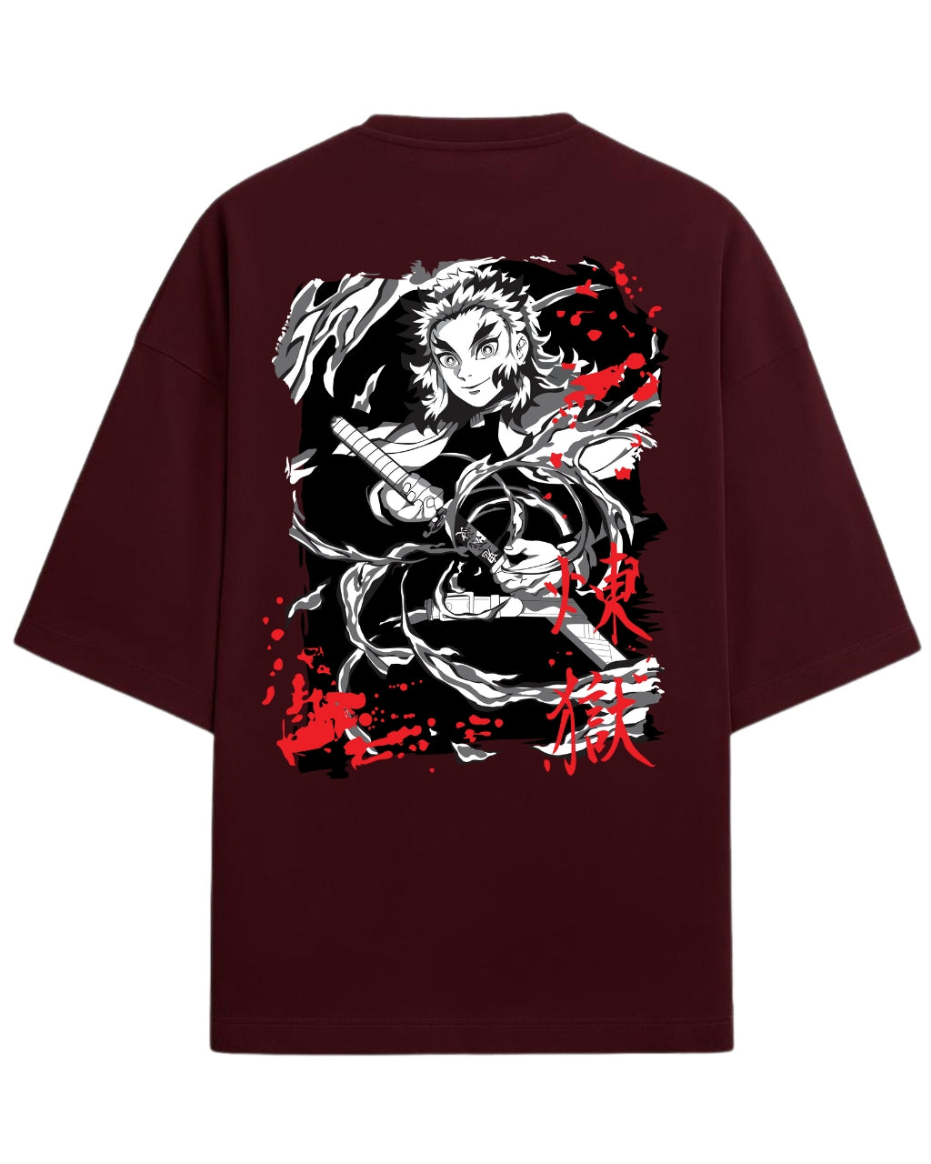 Kyojuro Rengoku Flame Hashira Oversized T-Shirt | Demon Slayer Fiery Sword Graphic Tee | Premium 260 GSM Cotton