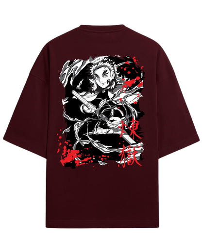 Kyojuro Rengoku Flame Hashira Oversized T-Shirt | Demon Slayer Fiery Sword Graphic Tee | Premium 260 GSM Cotton