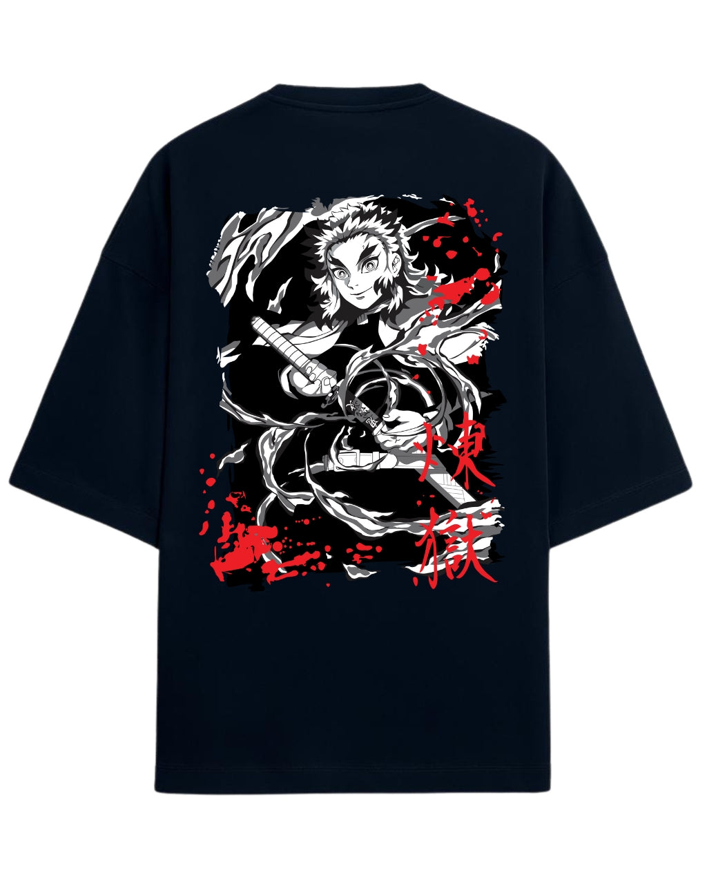 Kyojuro Rengoku Flame Hashira Oversized T-Shirt | Demon Slayer Fiery Sword Graphic Tee | Premium 260 GSM Cotton