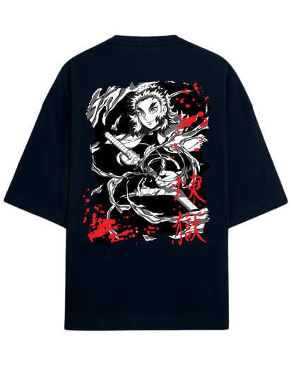 Kyojuro Rengoku Flame Hashira Oversized T-Shirt | Demon Slayer Fiery Sword Graphic Tee | Premium 260 GSM Cotton