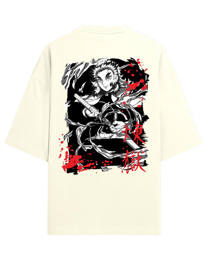 Kyojuro Rengoku Flame Hashira Oversized T-Shirt | Demon Slayer Fiery Sword Graphic Tee | Premium 260 GSM Cotton