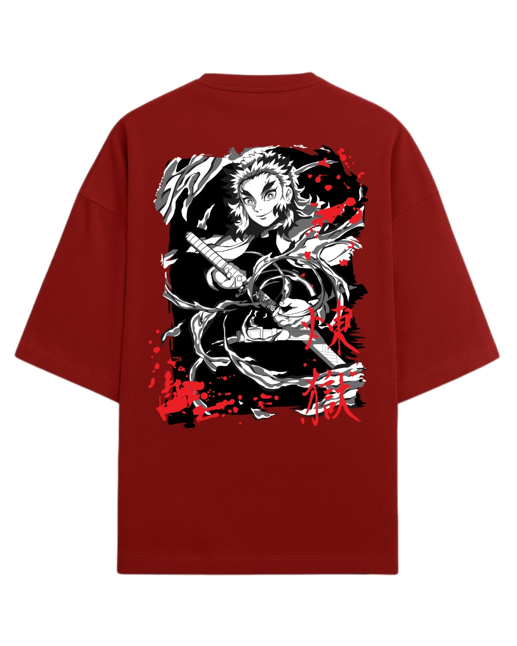 Kyojuro Rengoku Flame Hashira Oversized T-Shirt | Demon Slayer Fiery Sword Graphic Tee | Premium 260 GSM Cotton