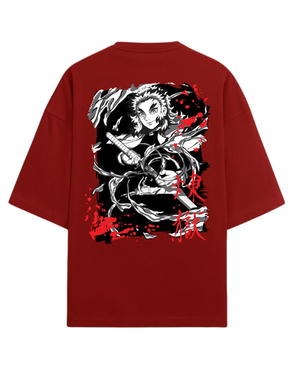 Kyojuro Rengoku Flame Hashira Oversized T-Shirt | Demon Slayer Fiery Sword Graphic Tee | Premium 260 GSM Cotton