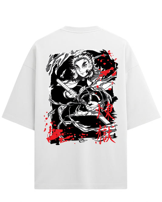 Kyojuro Rengoku Flame Hashira Oversized T-Shirt | Demon Slayer Fiery Sword Graphic Tee | Premium 260 GSM Cotton